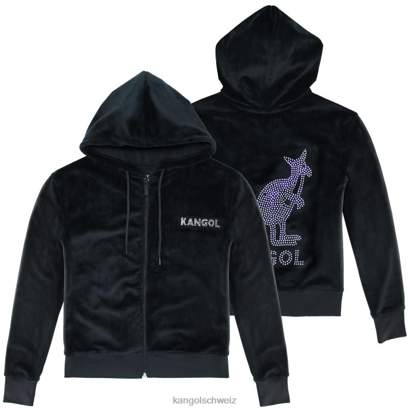 Kapuzenpullover mit Reißverschluss aus Velours-Kristall Kangol Kleidung XL4T01141 Frauen schwarze Schönheit