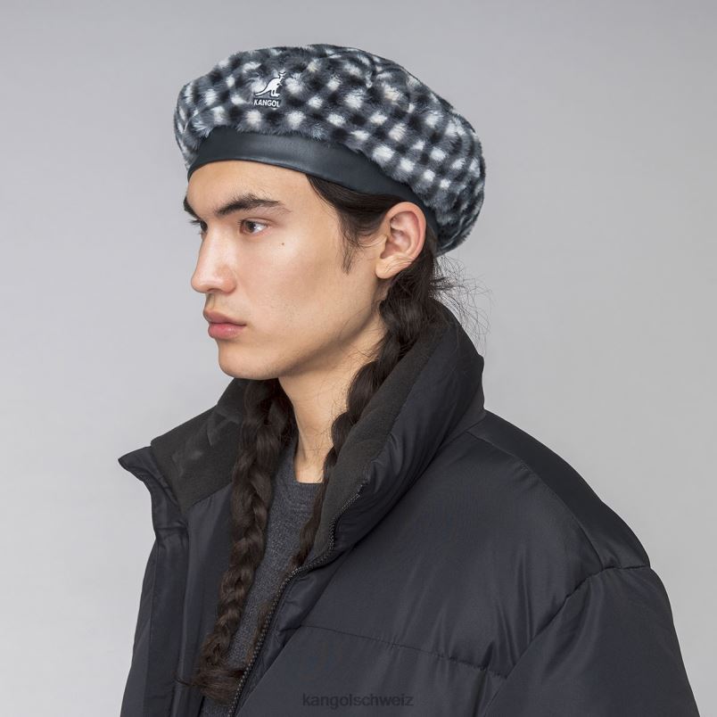 Baskenmütze aus Kunstfell Kangol Zubehör XL4T0407 unisex schwarzer Gingham